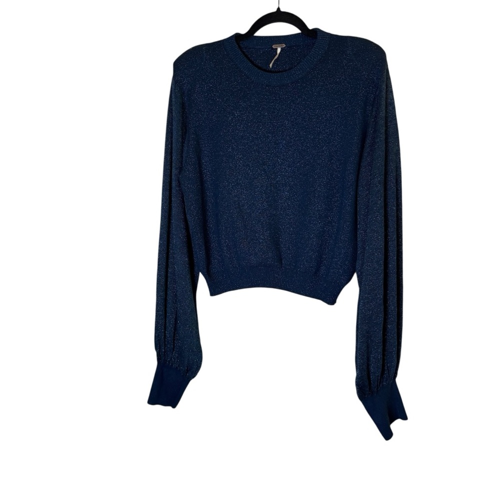 Free People Women’s Let It Shine Shimmering Navy Sweater sz L
